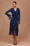 Buy_Shriya Som_Blue Tulle Fringe, Embroidery V-neck Floral Hem Dress _at_Aza_Fashions
