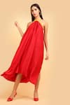 Buy_LABEL IVISH_Red Pure Silk Charmeuse Satin Plain Halter Neck Gathered Dress  _at_Aza_Fashions