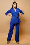 Ahi Clothing_Blue Imported Luxury Crepe Sleeve Embroidered Coat And Pant Set_Online_at_Aza_Fashions