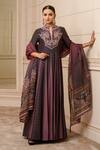 Buy_Tarun Tahiliani_Purple Kurta- Chanderi Plain  Gm Floral And Paisley Print Anarkali Set_at_Aza_Fashions