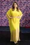 Buy_Merge Design_Yellow Georgette Plain Round Ombre Kaftan With Embroidered Belt _at_Aza_Fashions