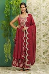 Buy_Alaya Advani_Red Cotton And Organza Embroidery Mirror & Strappy Bodice Kurta Palazzo Set _at_Aza_Fashions