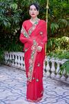 Buy Atelier Shikaarbagh Red , Georgette, Satin Embroidery Tota Bordered Saree at Aza Fashions Buy_Atelier Shikaarbagh_Red , Georgette, Satin Embroidery Tota Bordered Saree _at_Aza_Fashions