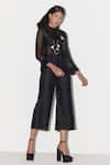 Buy_FEBO6_Black Organza Plain Wide Legged Pant _at_Aza_Fashions