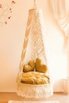 Buy_Karighar_Off White Metal Frame And Natural Cotton Cord Woven Boho Swing Chair With Cushions _at_Aza_Fashions