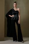 Buy_Namrata Joshipura_Black Textured Crepe Hand Embellished Geometric Trinity Peplum Top And Pant Set_at_Aza_Fashions