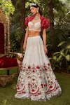 Buy_Cherie D_Red Tulle And Silk Embroidery Begum Jaan Bolero Jacket & Lehenga Set _at_Aza_Fashions