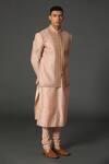 Buy_Rar Studio_Pink Chanderi Handloom Woven Dori Work Bandhgala Jacket Kurta Set  _at_Aza_Fashions