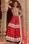 Buy_PREEVIN_Red Lehenga And Blouse Cotton Mulmul Embroidered Mirrorwork Tiered Set _at_Aza_Fashions