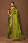 Buy_Samyukta Singhania_Green Tussar Silk Floral Pattern Saree _at_Aza_Fashions