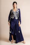 Buy_Nupur Kanoi_Blue Crepe Hand Embroidery Mirror Placement Kite Cape And Skirt Set  _at_Aza_Fashions