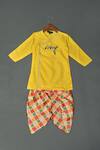 Buy_Maaikid_Yellow Cotton, Silk Embroidery Krishna And Flute Embellished Kurta Set _at_Aza_Fashions
