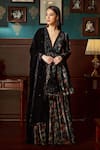 Buy_Priyanka Jain_Black Velvet Lining Shantoon Paisley Print And Cutdana Peplum Kurta Sharara Set _at_Aza_Fashions