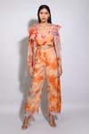 Buy_Itara_Orange Organza Tie Dye Top Ruffled Carnelian Pant Set _at_Aza_Fashions