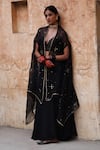 Buy_Deep Thee_Black Chanderi Embroidery Nakshatra Boota Cape Open And Skirt Set _at_Aza_Fashions