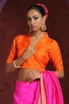 Buy_Weaver Story_Orange Pure Silk V Neck Half Sleeve Blouse_at_Aza_Fashions