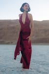 Buy Sahil Kochhar Maroon Organza Embroidered Tonal Work Plunge V Neck Tamanna Gown at Aza Fashions Buy_Sahil Kochhar_Maroon Organza Embroidered Tonal Work Plunge V Neck Tamanna Gown _at_Aza_Fashions