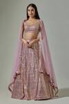 Buy_Basanti - Kapde Aur Koffee_Purple Georgette, Soft Net Foil Work V Neck Leather Bridal Lehenga Set_at_Aza_Fashions