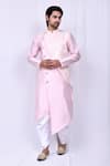 Buy_Arihant Rai Sinha_Pink Art Silk Printed Geometric Asymmetric Kurta And Cowl Pant Set_at_Aza_Fashions