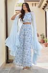 Buy_Palak & Mehak_Blue Crepe And Chinon Print Floral Round Neck Zeeba Cape & Palazzo Set _at_Aza_Fashions