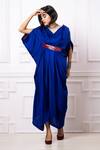 Buy_Megha Garg_Blue Satin Embroidered Sequins V Neck Pleated Draped Kaftan Jumpsuit _at_Aza_Fashions