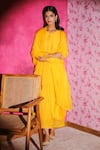 Buy_Dohr India_Yellow Silk, Chanderi, Organza Sequins, Lace, Seher Kurta Palazzo Set _at_Aza_Fashions