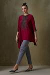 Buy_Namrata Joshipura_Magenta Textured Crepe Embellished Triad Asymmetric Hem Tunic _at_Aza_Fashions