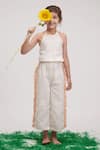 Buy_Littlecheer_Cream , Satin Fringe Sunshine Geometric Pattern Jumpsuit _at_Aza_Fashions