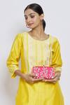 Shop_Naintara Bajaj_Pink Embroidered Floral Zardozi Clutch With Sling_at_Aza_Fashions