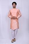 Buy_Arihant Rai Sinha_Peach Art Silk Plain Kite Hem Kurta And Pant Set _at_Aza_Fashions