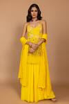 Buy_Varun Bahl_Yellow Georgette Embroidered Floral V Peplum Jumpsuit With Dupatta  _at_Aza_Fashions