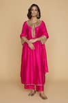 Buy_Label Niti Bothra_Pink Silk Pitta, Marodi Keyhole Neck And Sleeves Kurta Set _at_Aza_Fashions