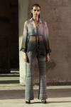Buy_Akhl_Grey Silk Organza Shawl Neck Gradient Sheer Shirt _at_Aza_Fashions