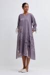 Buy_Bhavik Shah_Purple Handwoven Hand Spun Indian Fabric Forest Notched Flowy Pattern Dress _at_Aza_Fashions