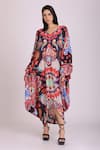 Buy_ALPONA DESIGNS BY SOHAM ACHARYA_Multi Color Natural Crepe Printed Folk V Neck Kaftan Dress_at_Aza_Fashions