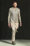 Buy_Rohit Gandhi + Rahul Khanna_Grey Satin Louvers Wrap Around Kurta _at_Aza_Fashions