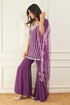 Buy_Label Sanya Gulati_Purple Georgette Net Hand Embroidered Silver Sequins V Kurta Flared Pant Set _at_Aza_Fashions