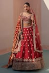 Buy_Angad Singh_Maroon Raw Silk Embroidered Zardozi Plunge V Neck Floral Bridal Lehenga Set _at_Aza_Fashions