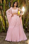 Buy_Suruchi Parakh_Pink Georgette Embroidered Thread Sweetheart Neck Blouse Lehenga Set _at_Aza_Fashions