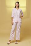 Buy_Kalakaari By Sagarika_White Cotton Lace Split V-neck Stripe Handblock Print Top And Pant Set _at_Aza_Fashions