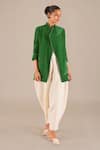 Buy_AMPM_Green Linen Embroidered Leaf V Neck Jacket _at_Aza_Fashions