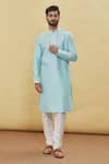 Buy_Samyukta Singhania_Sky Blue Silk Floral Pattern Kurta Set _at_Aza_Fashions