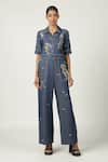 Buy Shahin Mannan Blue Denim Embroidery, Buckles Colourful Air Balloons Jumpsuit With Belt at Aza Fashions Buy_Shahin Mannan_Blue Denim Embroidery, Buckles Colourful Air Balloons Jumpsuit With Belt _at_Aza_Fashions