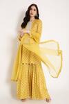 Buy_Bha Sha_Yellow Muslin, Net, Satin Sequins, Beads Boat Amirah Bandhani Print Kurta Set _at_Aza_Fashions