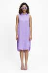 Buy_Terra Luna_Purple 100% Linen Pointed Collar High Low Hem Shirt Dress _at_Aza_Fashions