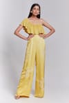 Buy_Suruchi Parakh_Yellow Crepe Embroidered Cutdana One Shoulder Ruffled Jumpsuit _at_Aza_Fashions