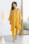 Buy_Seeaash_Yellow Cotton Printed Floral Notched Asmira Kurta And Dhoti Pant Set _at_Aza_Fashions