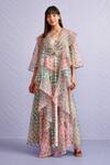 Buy_Pankaj & Nidhi_Multi Color Organza Geometric Open Karen Dress With Ruffle Cape  _at_Aza_Fashions