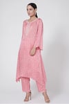 Buy_Ruchira Nangalia_Pink Modal Blend Printed Bandhani Round Kurta And Pant Set  _at_Aza_Fashions