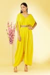 Buy Megha Garg Yellow Pure Crepe V Neck Cowl Draped Jumpsuit at Aza Fashions Buy_Megha Garg_Yellow Pure Crepe V Neck Cowl Draped Jumpsuit _at_Aza_Fashions